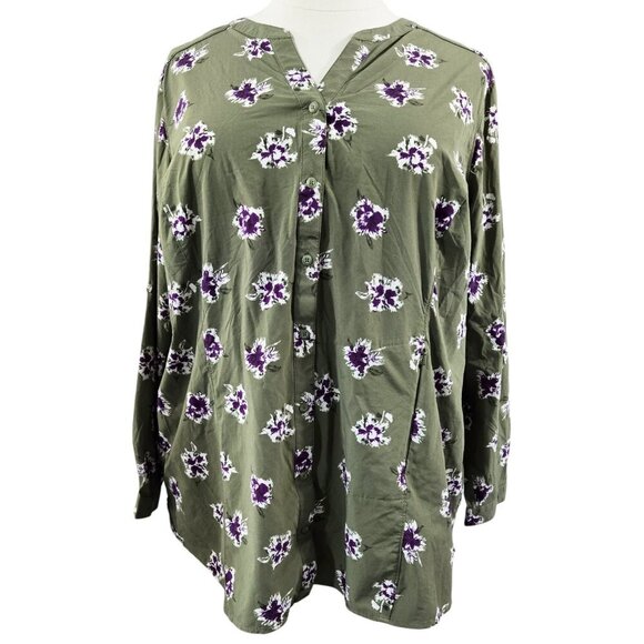 Duluth Olive Green Floral Split Neck Vented Nylon Button-Up Shirt Breathable - Picture 1 of 9